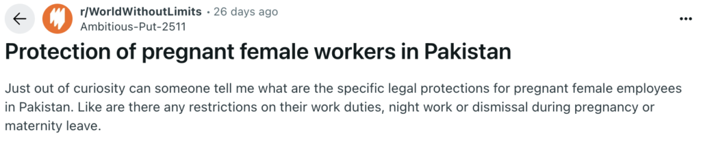 Protection of pregnant female workers in Pakistan